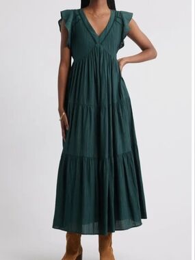 NWOT - Treasure & Bond Deep Teal V-Neck Tiered Maxi Dress
